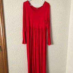 Red long sleeved maxi dress